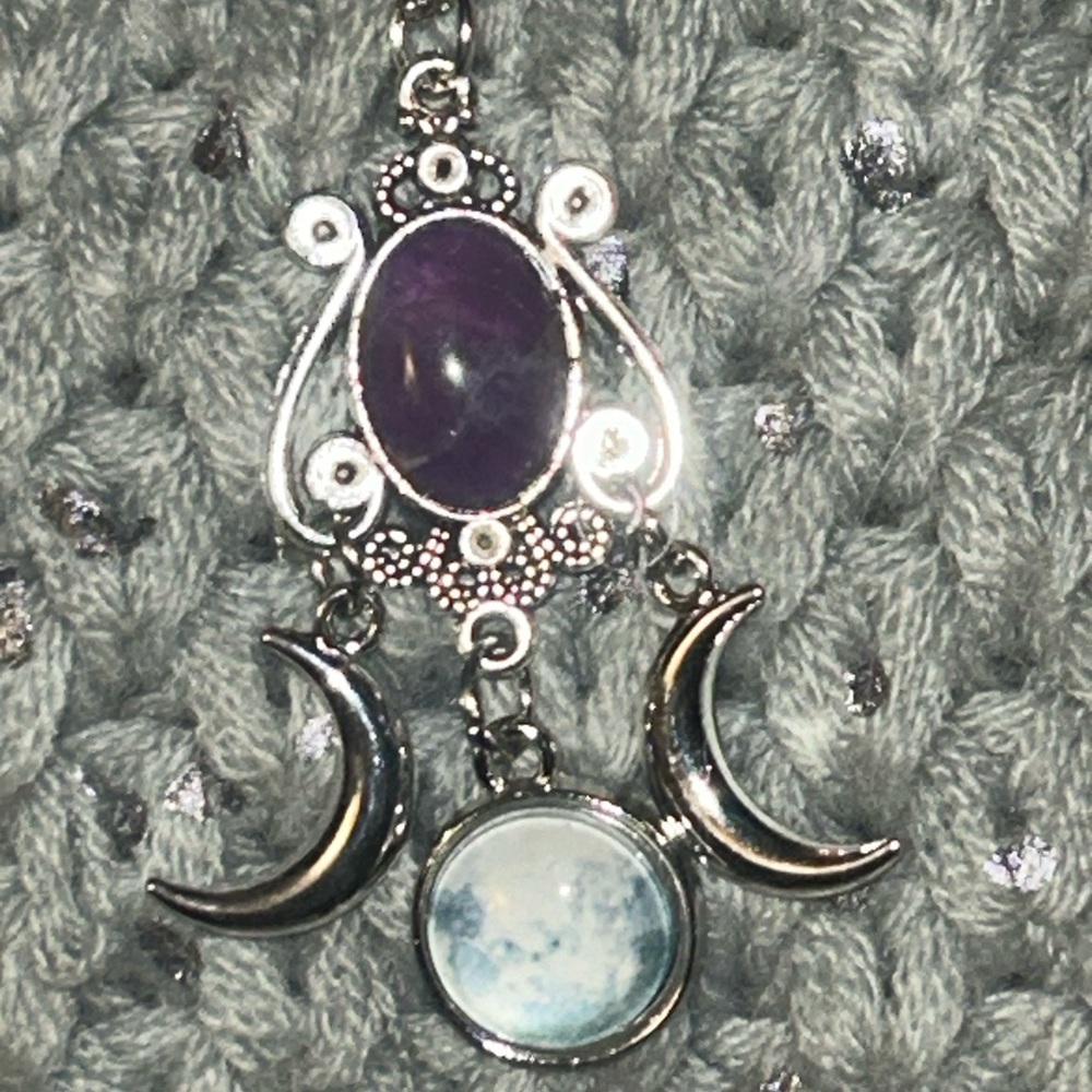 Silver and Purple Pendant Necklace